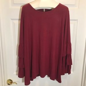 Cool Mellon Burgundy Ruffle Sleeve Top